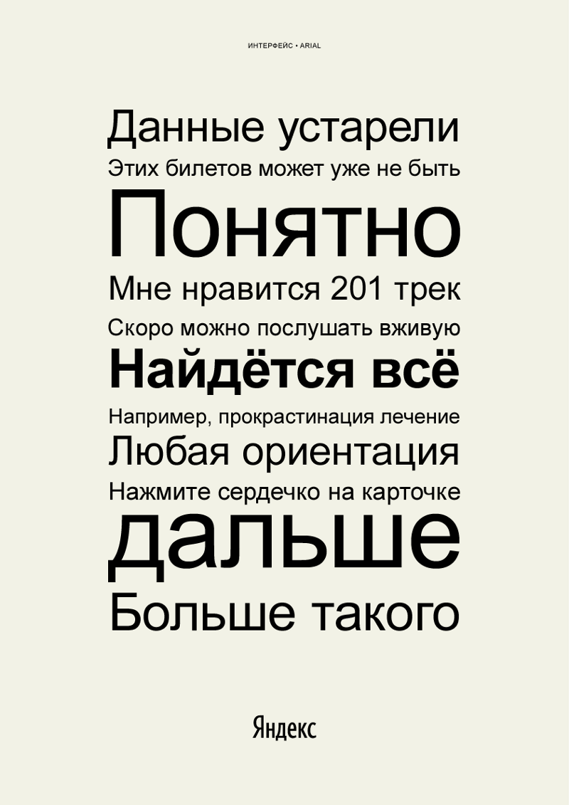 Пример начертания шрифта Yandex Sans