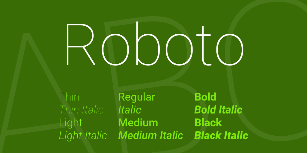 Пример начертания шрифта Roboto